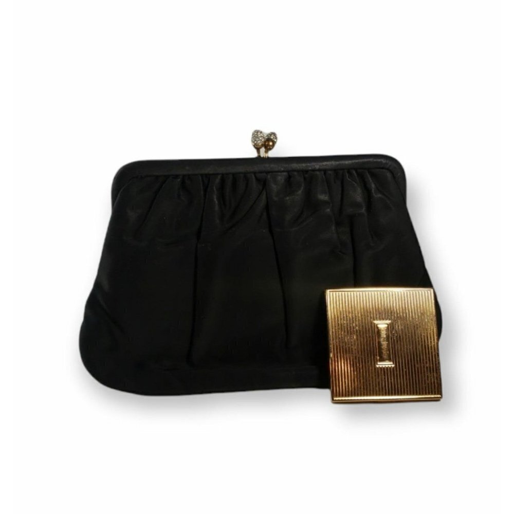 Vintage Ingber Gross Grain Rhinestone Clutch With Evans Compact